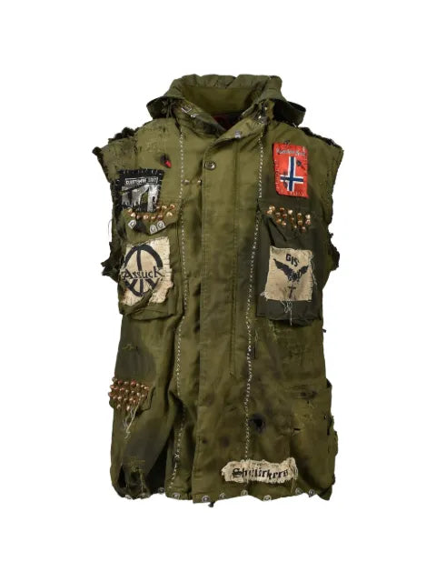 MARKING DISTANCE Gulag patchwork studded gilet