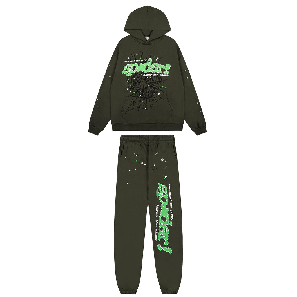 Sp5der Olive Green Spiderweb Graphic Matching Set