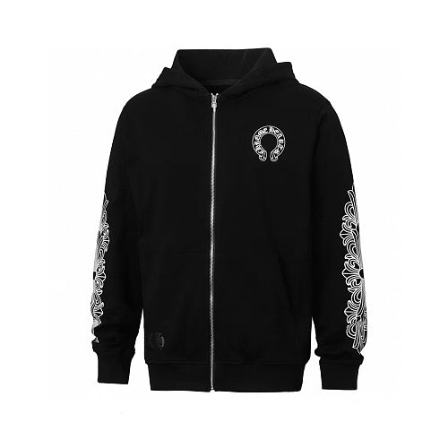 Chrome Hearts Horseshoe Floral Cross-Sleeve Hoodie