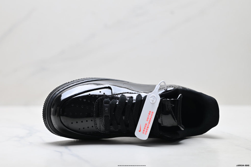 Nike Air Force 1 Low Black Patent Tonal Unisex Sneakers Style 04