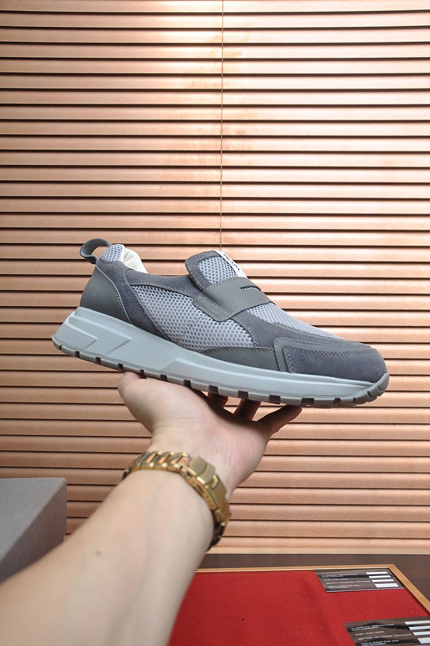 Prada Gray Strap Slip-On Sneakers