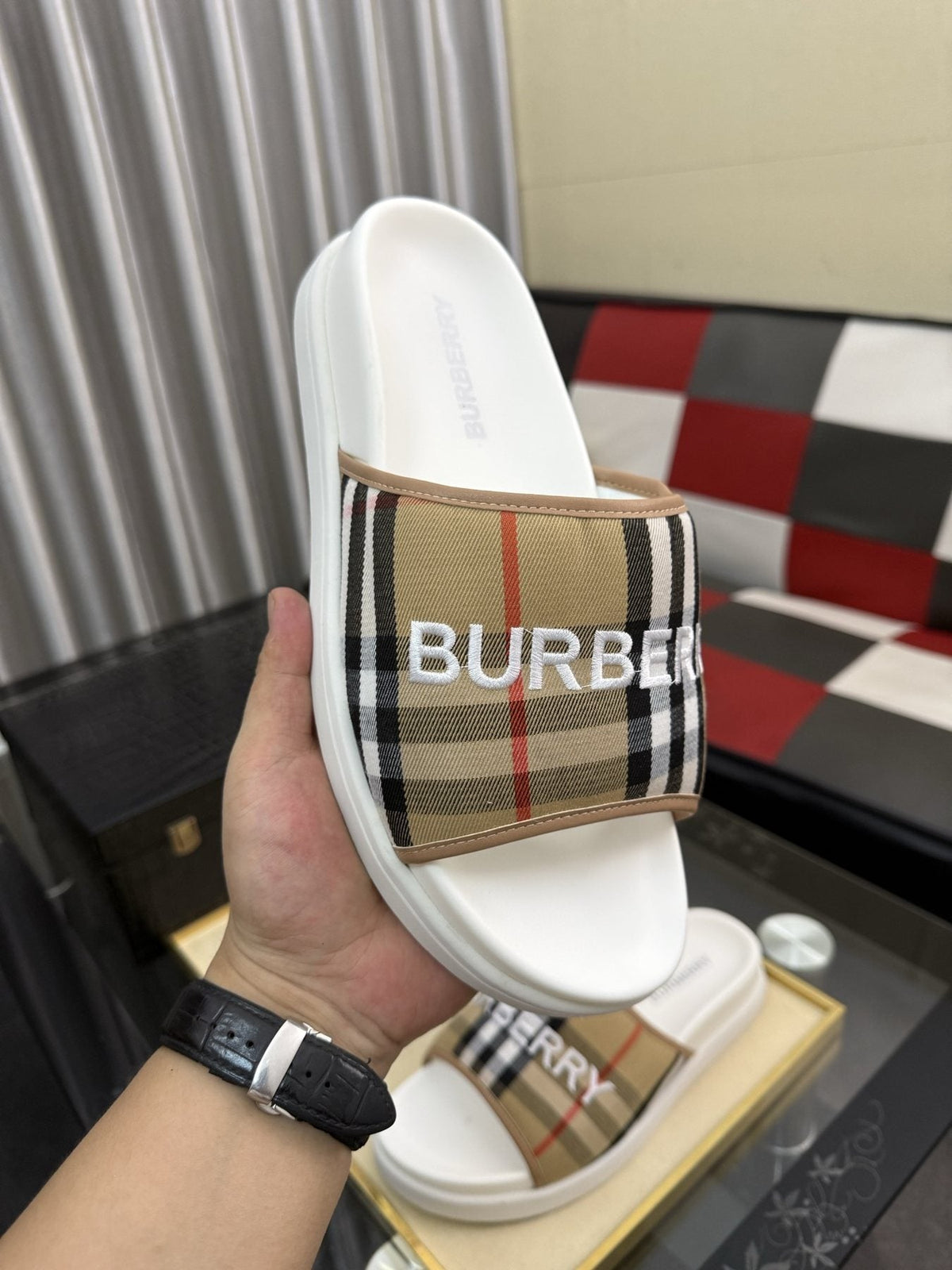 Burberry Check Logo Slide Sandals